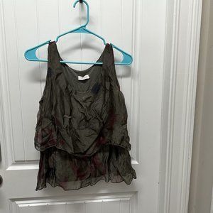 H TREND Italy Women Silk Top Lagenlook Camisole Tank Blouse XS Green Sleeveless